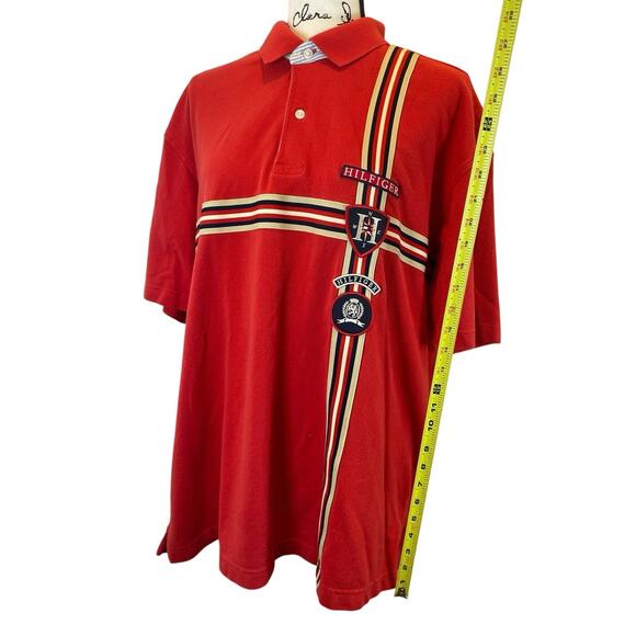 Y2K 90'S TOMMY HILFIGER POLO SHIRT LYON CREST EMBROIDERED PATCHES SZ XL ICONIC - Picture 4 of 16